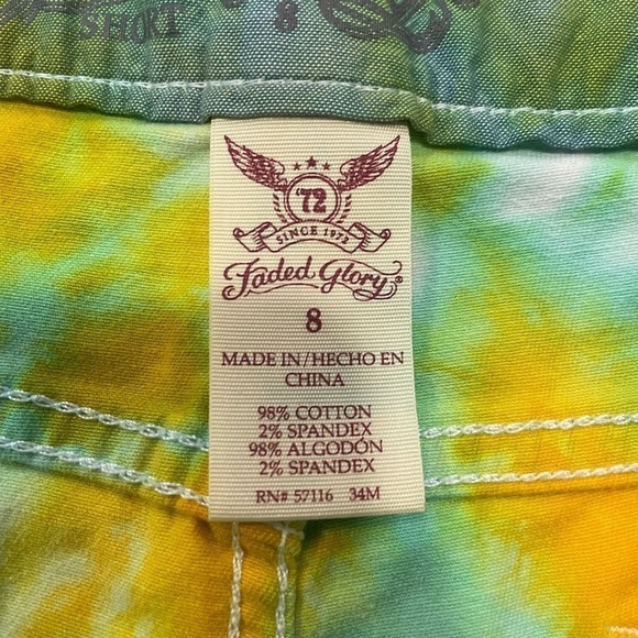 Faded glory hand crafted tie dye stretch shorts  Size 8 - Picture 5 of 6